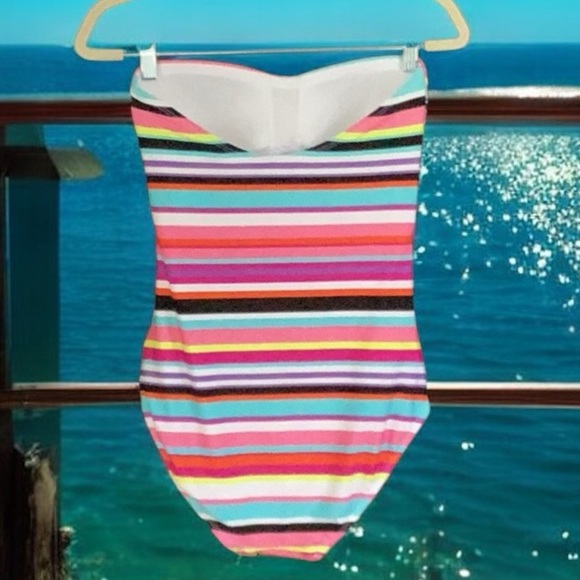 Anne Cole NWT Multicolor Striped Twist Front Bandeau One Piece Swimsuit Size 10 - Picture 2 of 8